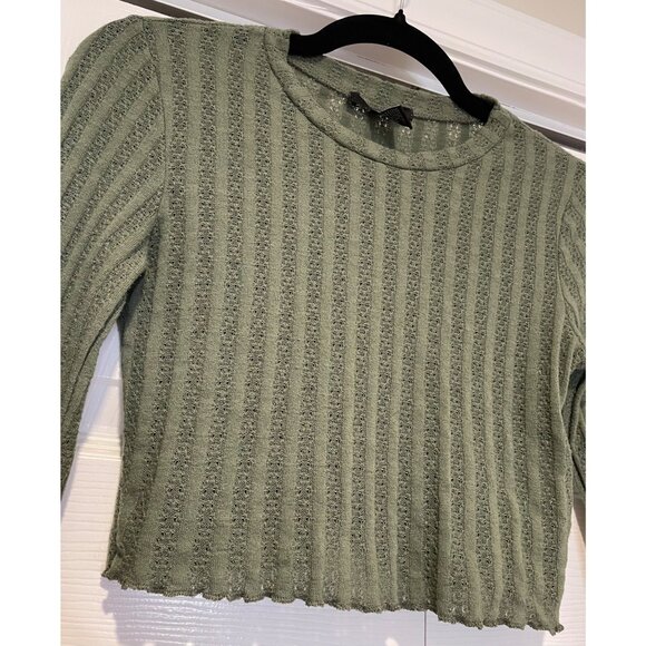 Forever 21 Tops - Vtg Y2K Forever21 Long Sleeve Pointelle Crop Top Size S Lettuce Hem Indie Grunge